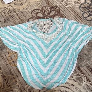 Maurices Blue Short Sleeve Bib Collar Blouse